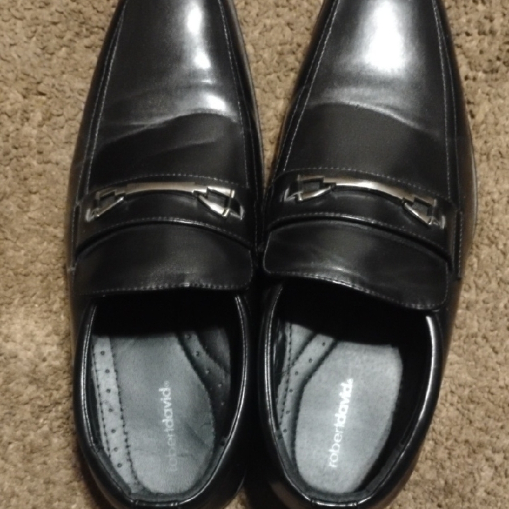 Black Leather Slip-On Loafers with Metal Detail